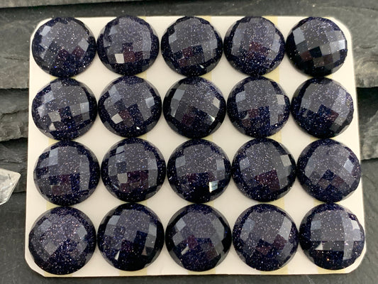 Faceted Blue Gold Sand round 15mm cabochon - Calibrated cabochons