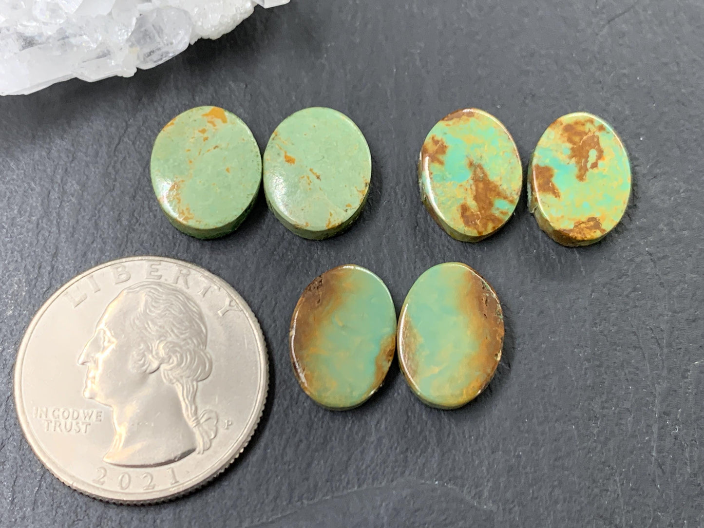 Tibetan Turquoise Pair 13-14mm long Cabochon - Hand Cut Cabochon