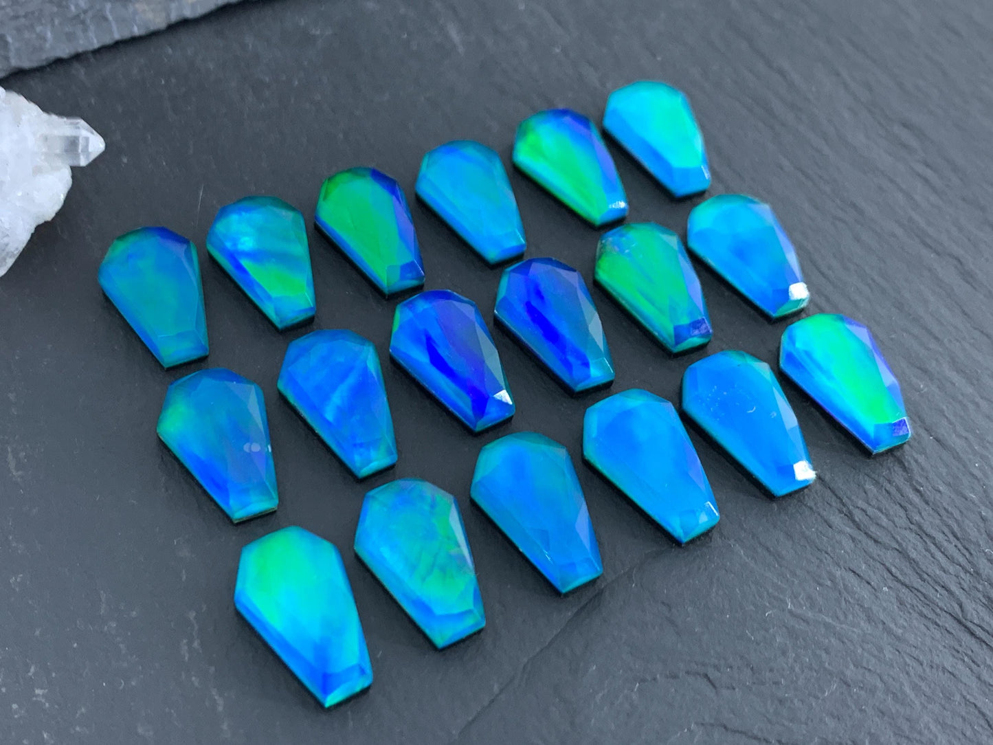 Faceted Aurora Opal coffin 10x16mm cabochon - Doublet cabochons