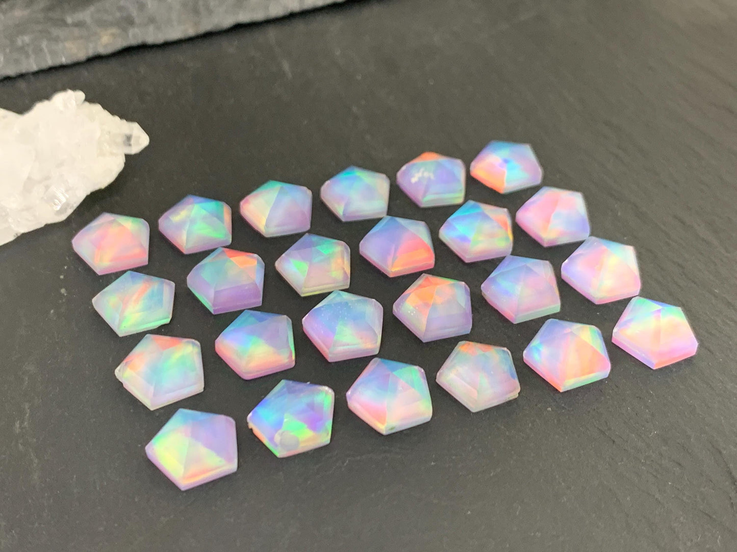 Faceted  Aurora Opal pentagon 10mm cabochon - Doublet cabochons/ Select your cabochon