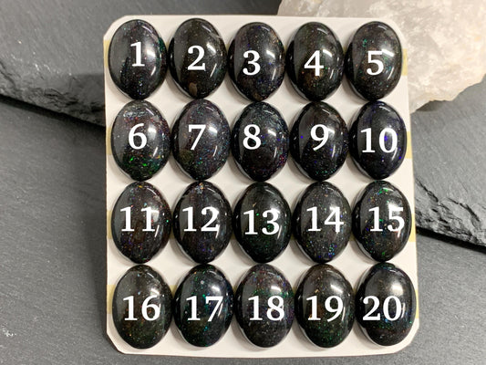 Black Andamooka Opal oval 13x18mm cabochon - Matrix Australian Opal