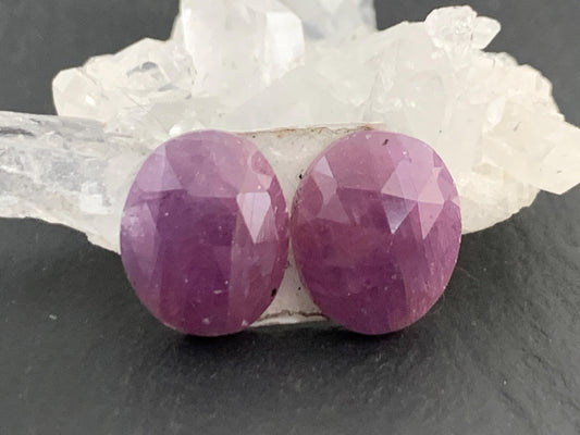Damaged Faceted Ruby pair 10x12x5mm cabochon.