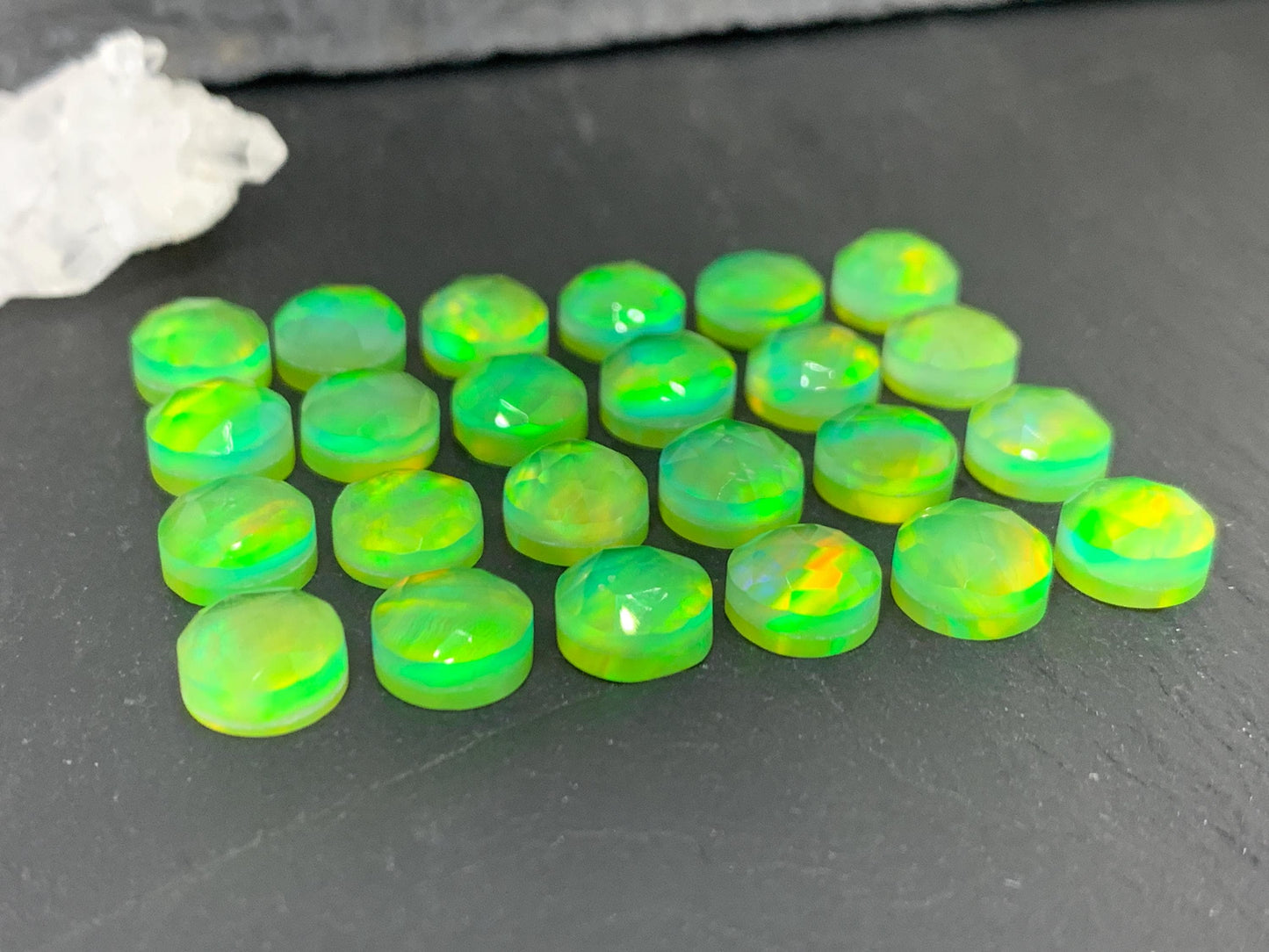 Faceted Aurora Opal round 8mm cabochon - Doublet cabochons