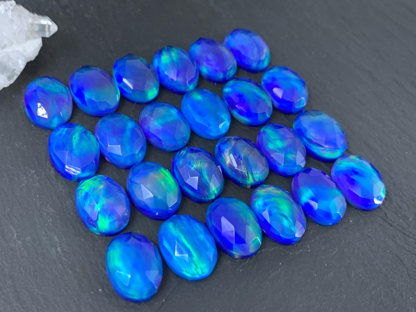 Faceted  Aurora Opal oval 10x14mm cabochons - Doublet cabochons