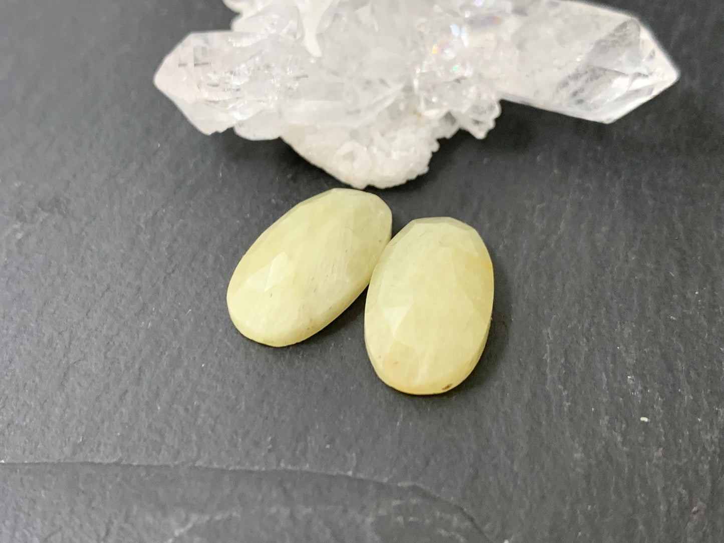 Faceted Yellow Sapphire pair 9x17x4mm cabochon