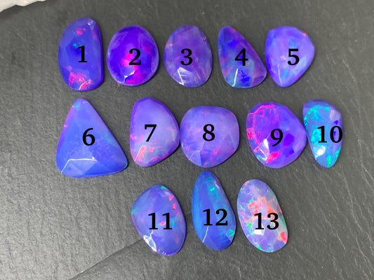 Faceted Purple Ethiopian Opal 12-14mm long cabochon