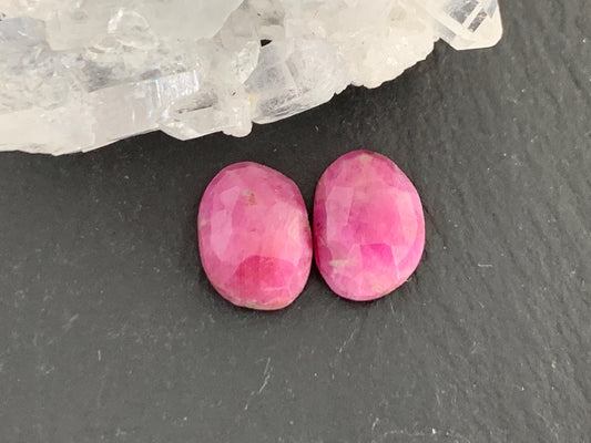 Faceted Ruby pair 8x10x3mm cabochon
