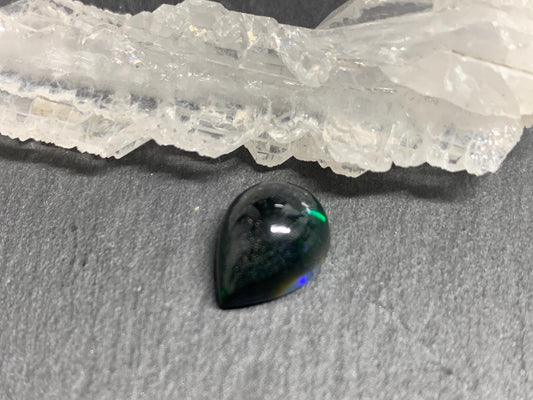 Natural Black Ethiopian Opal pear 9x12x6mm cabochon