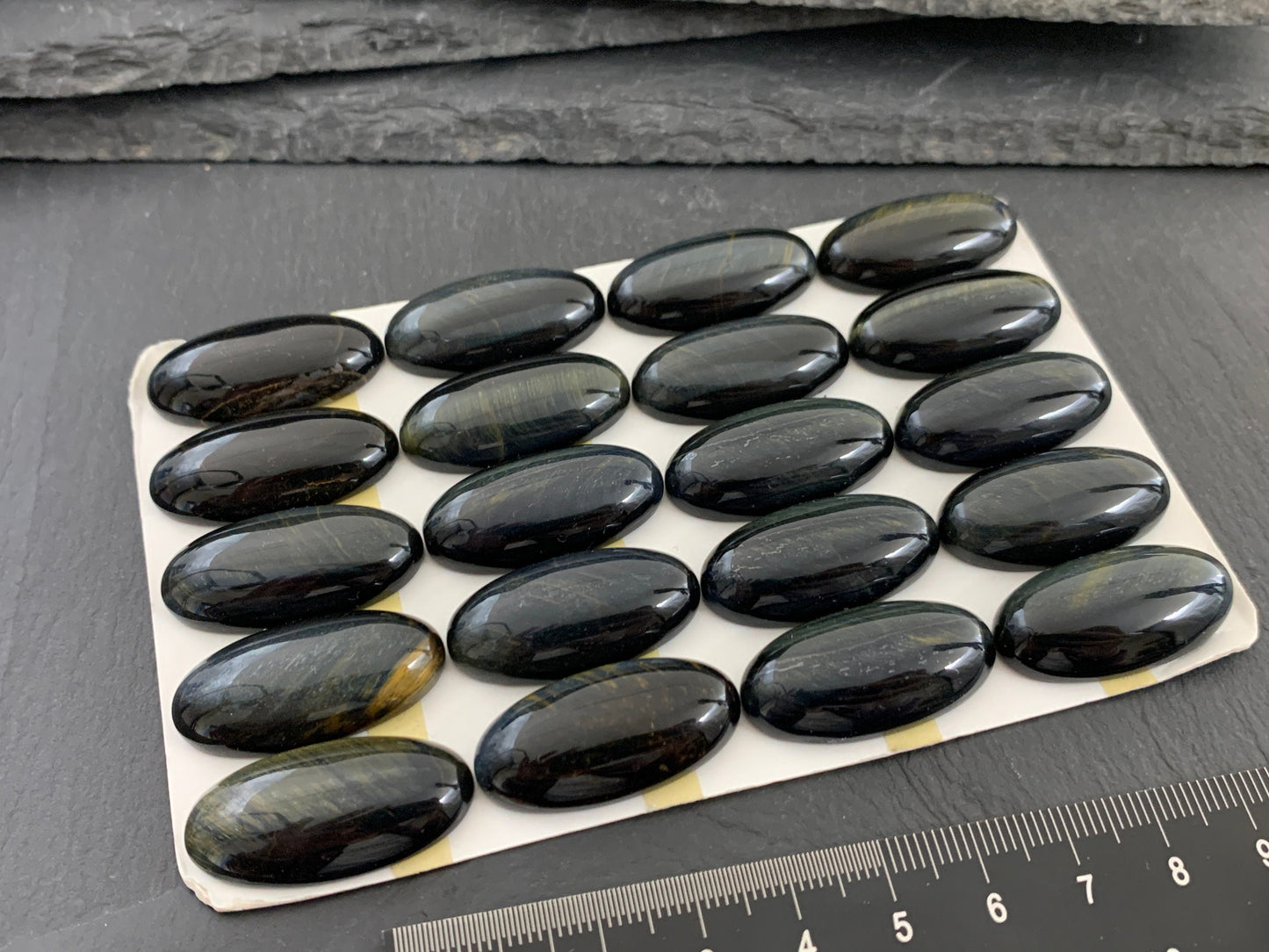 Yellow Blue Tiger Eye oval 15x30mm cabochon - Calibrated cabochons