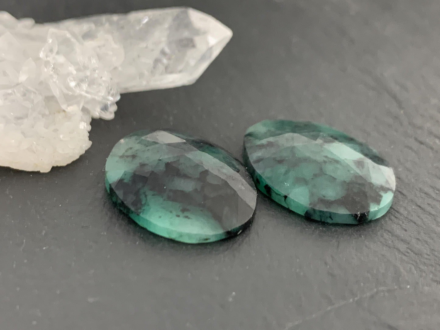 Faceted Emerald Pair 15x21x4mm cabochon