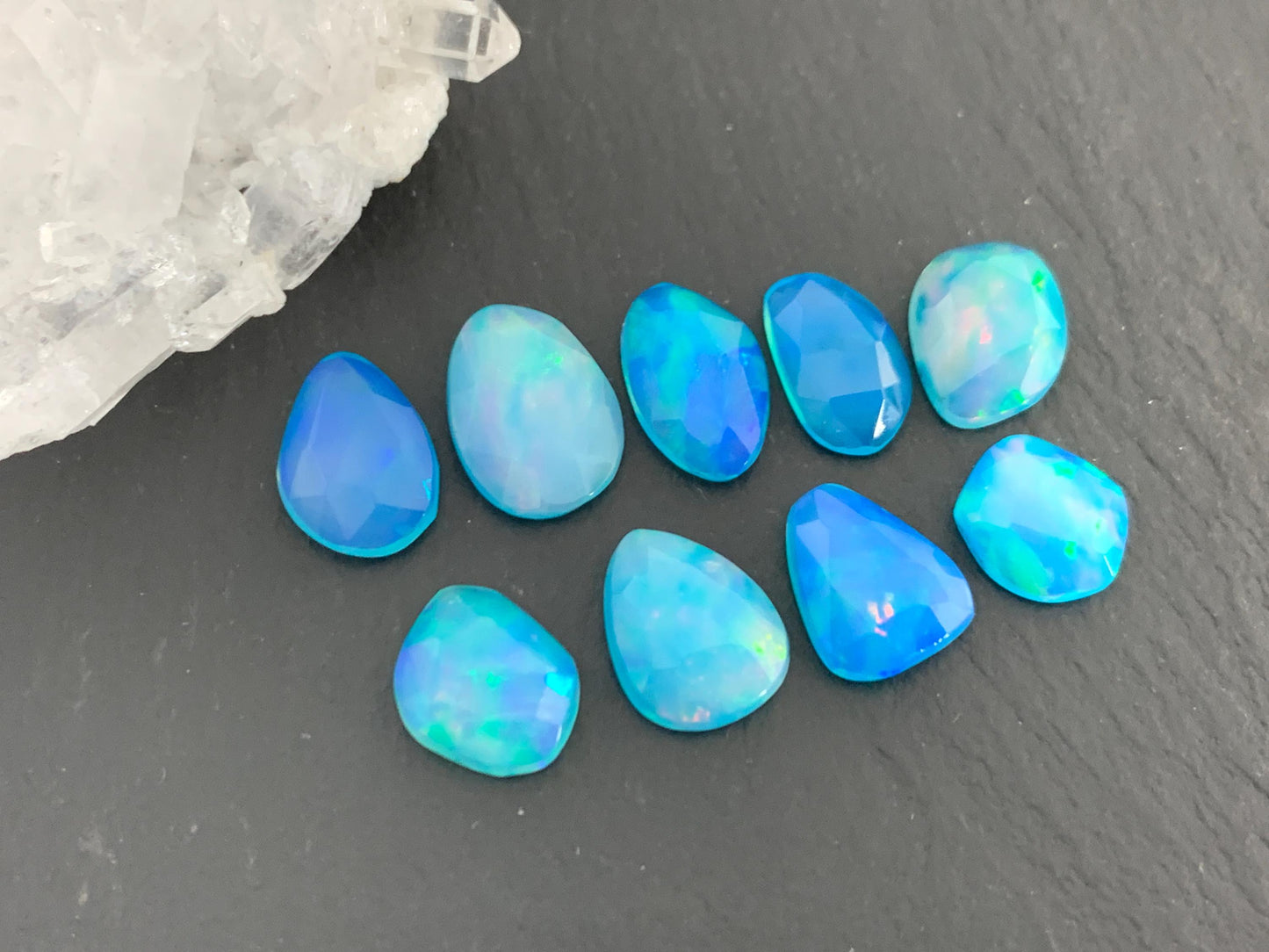 Faceted Ethiopian Blue Opal 9-12mm long cabochon - Select your cabochon