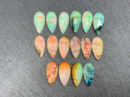Faceted Monarch Opal pear 7x15mm cabochons - Doublet cabochons