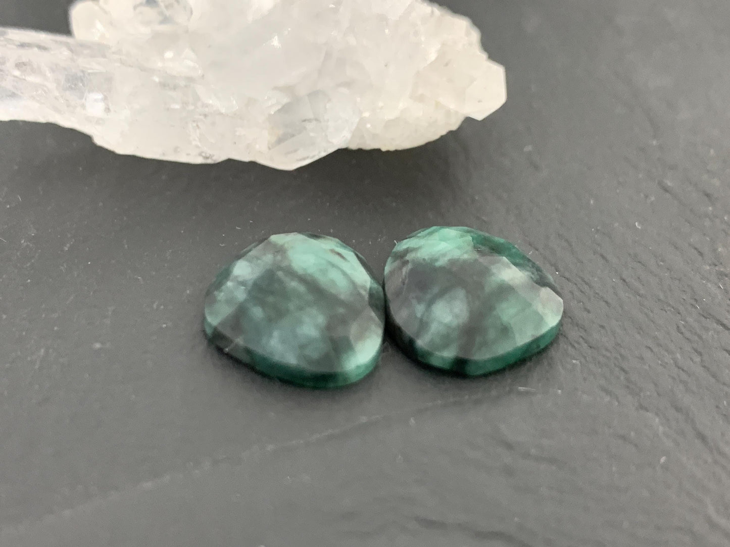 Faceted Emerald Pair 12x14x4mm cabochon