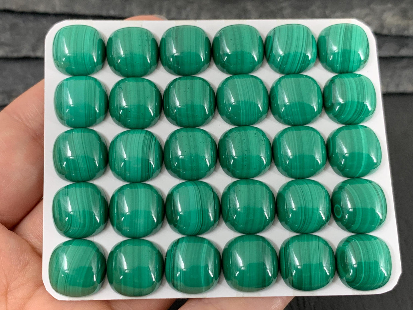 Malachite square cushion 12mm cabochon - Calibrated cabochons