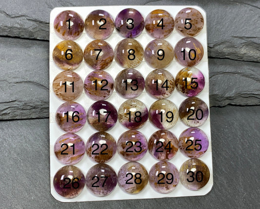 Amethyst Cacoxenite round 12mm Cabochon - Calibrated cabochons