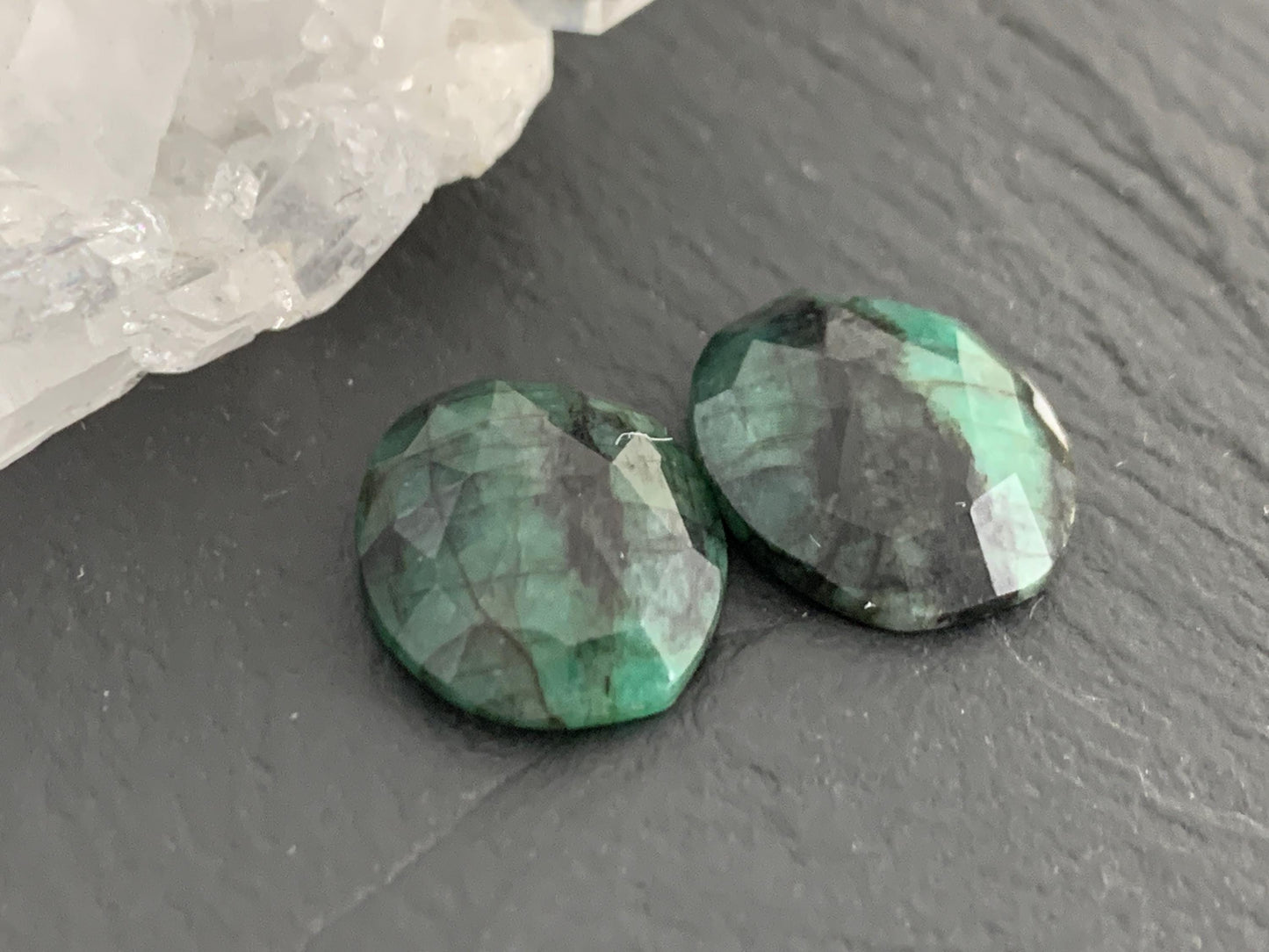Faceted Emerald Pair 12x14x4mm cabochon