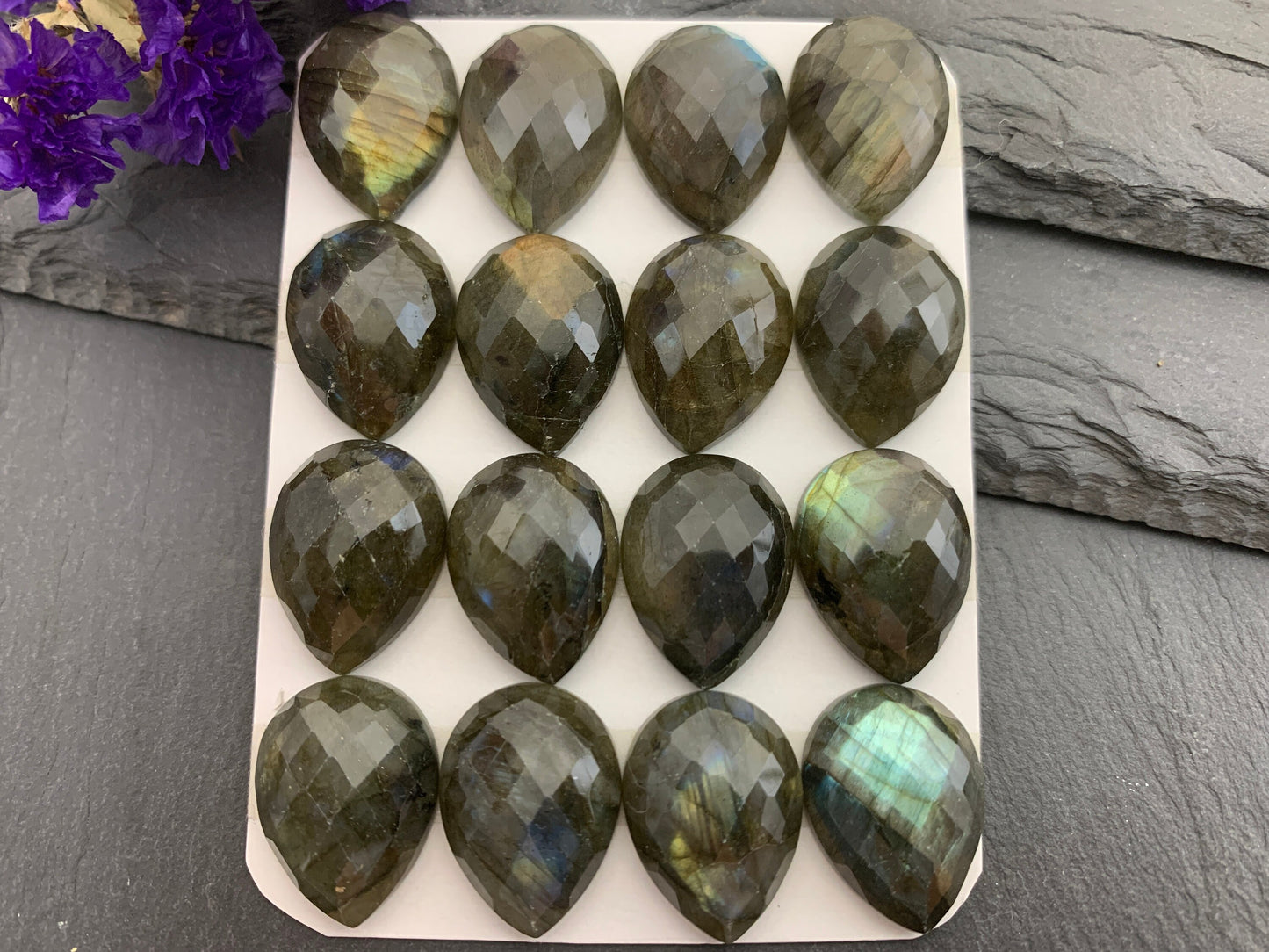 Faceted Labradorite pear 15x20mm Cabochon - Calibrated Cabochons