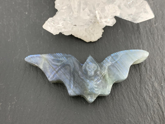 Labradorite skeleton bat 18x48mm flat back carving