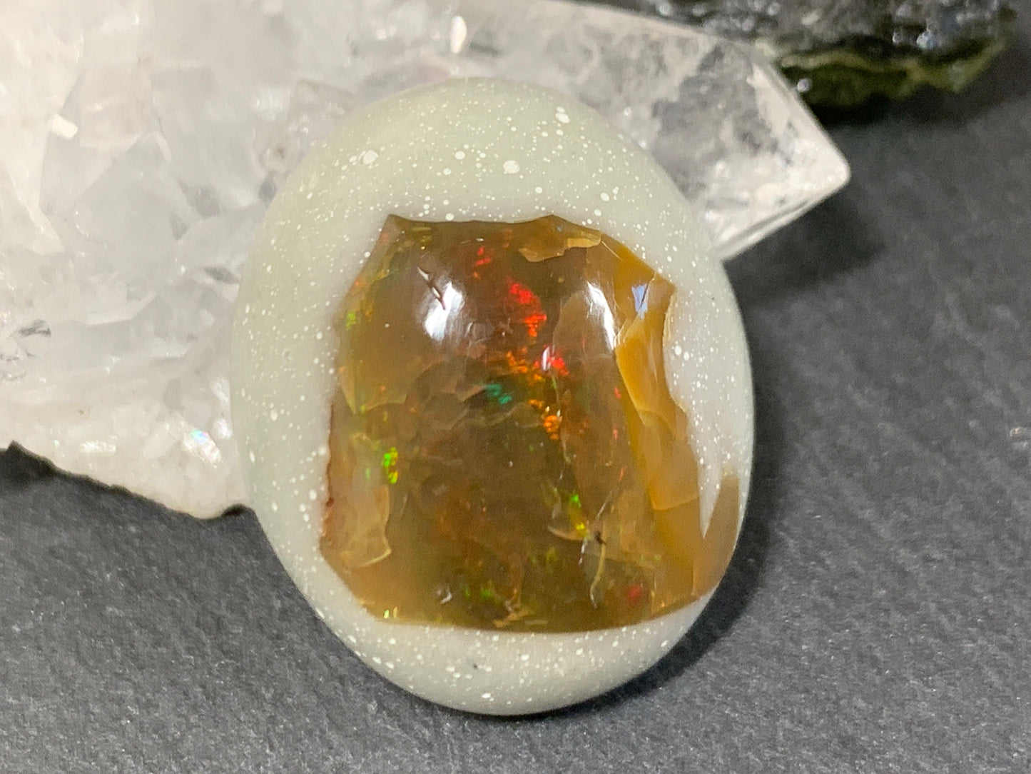 Ethiopian Opal Cabochon – Stabilized Welo Opal with Bright Play of Color - 19x23x11mm