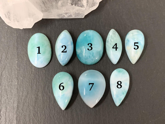 Larimar 17mm long cabochon oval, pear, marquise