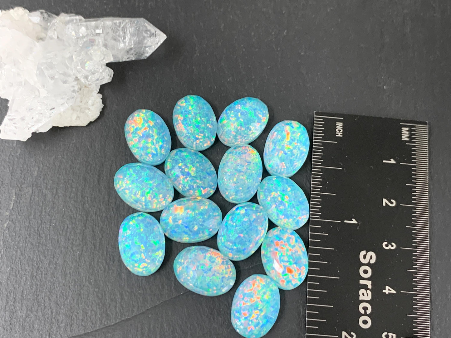 Faceted Aurora Opal oval 10x14mm cabochons  - Doublet cabochons