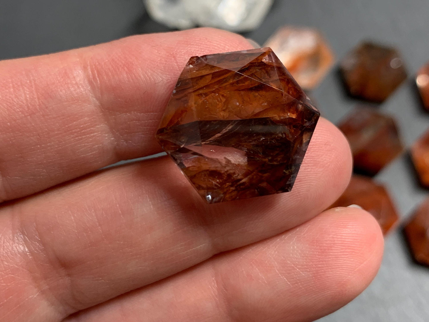 Fire Quartz hexagon 18x21mm faceted from both sides - not a cabochon