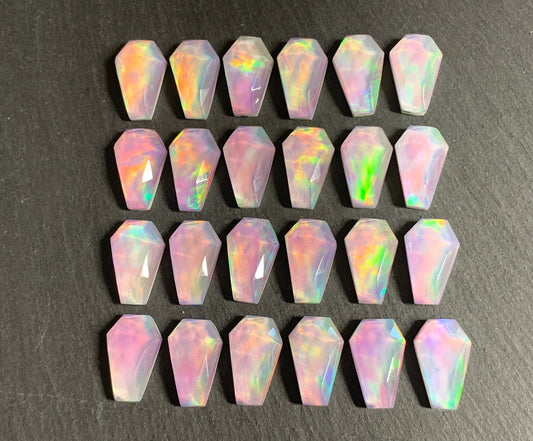Faceted Aurora Opal coffin 10x16mm cabochon - Doublet cabochons