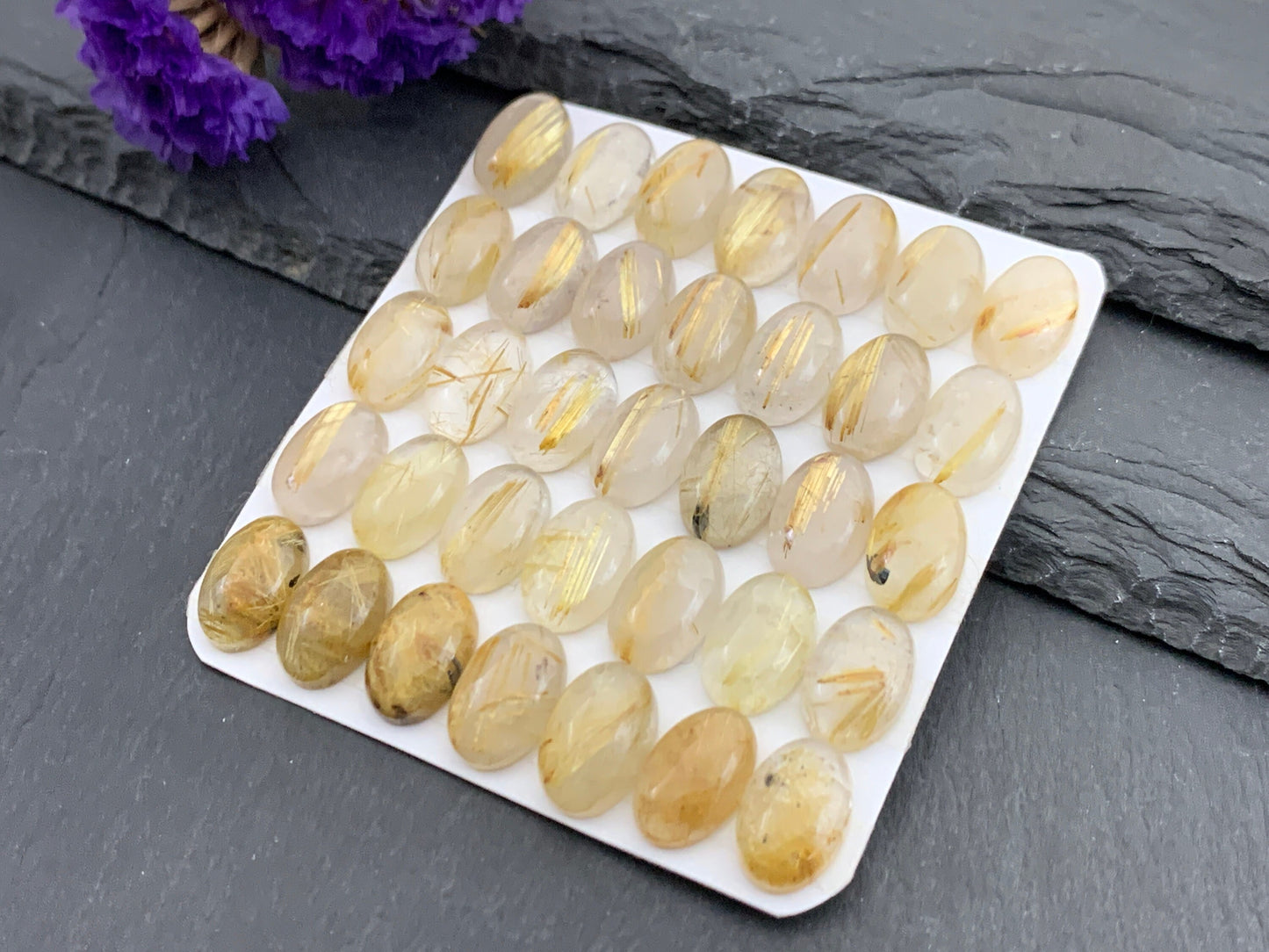 Gold Rutilated Quartz oval 8x12mm cabochon - Calibrated cabochons
