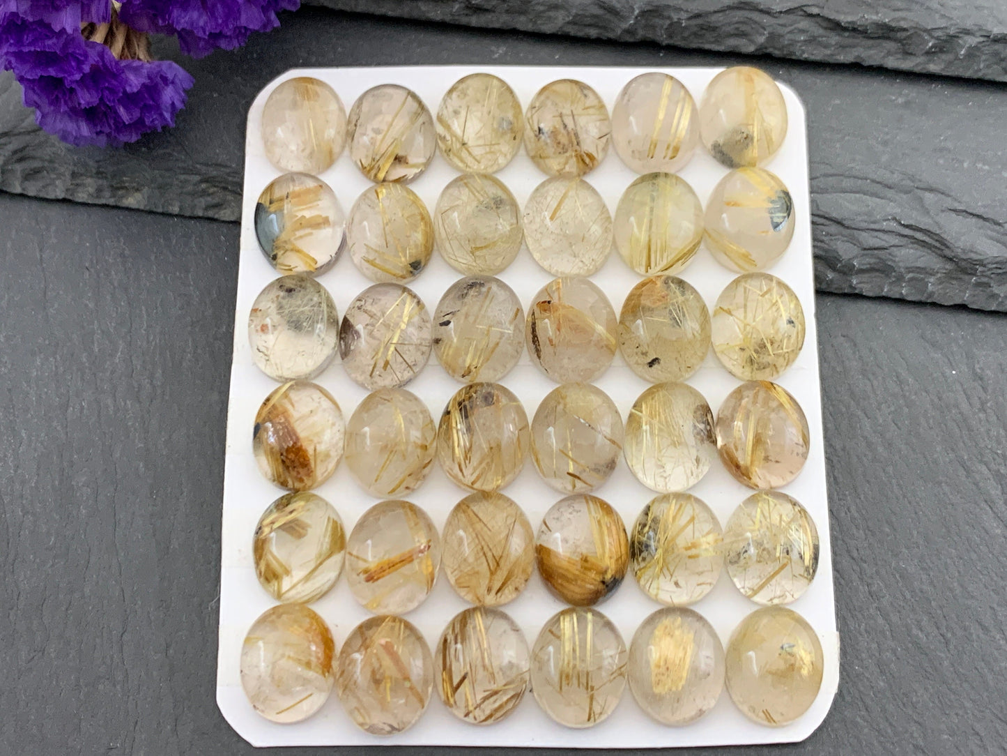Gold Rutilated Quartz oval 10x12mm cabochon - Calibrated cabochons