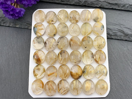 Gold Rutilated Quartz oval 10x12mm cabochon - Calibrated cabochons