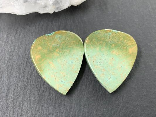 Tibetan Turquoise Pair 19x22mm Cabochon - Hand Cut Cabochon