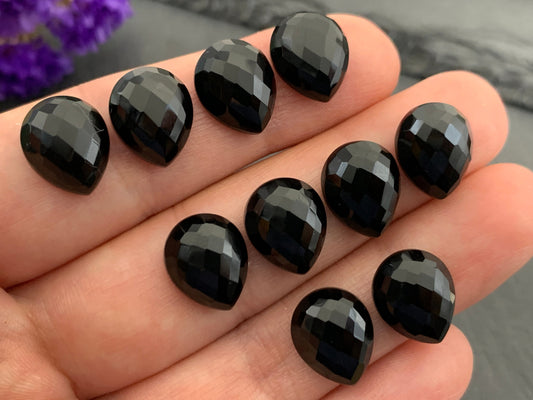 Faceted black Agate pear 10x12mm cabochon - Calibrated cabochons