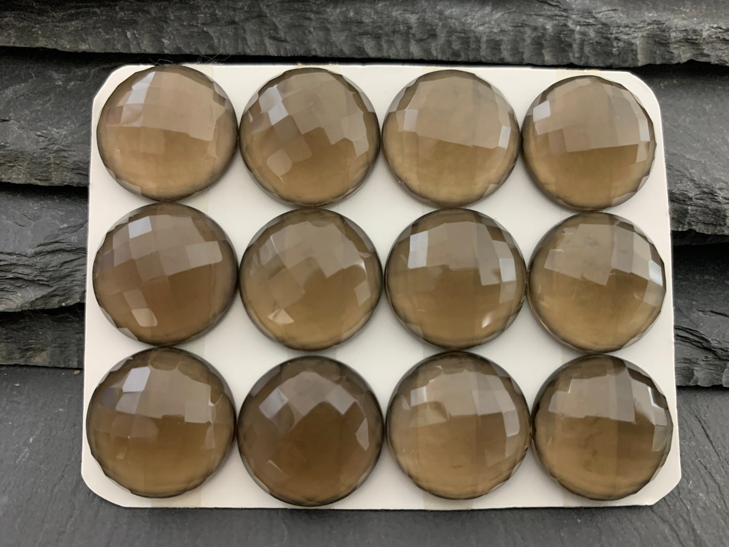 Faceted Smokey Quartz round 18mm cabochon - Calibrated cabochons