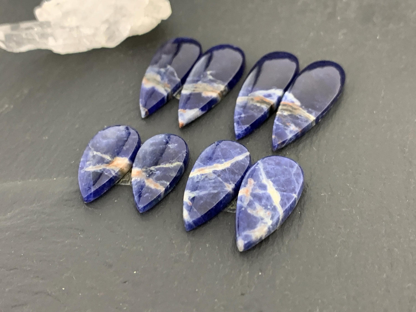 Natural Sodalite pair 21-30mm long cabochon