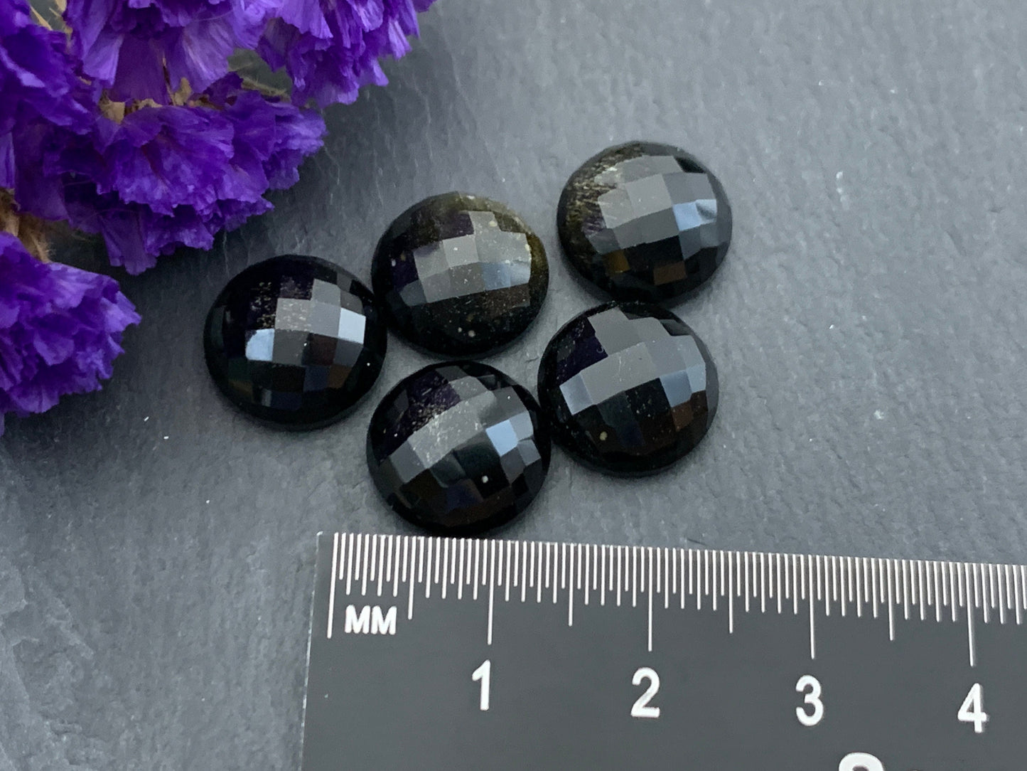 Faceted Gold Obsidian round 12mm cabochon - Calibrated cabochons
