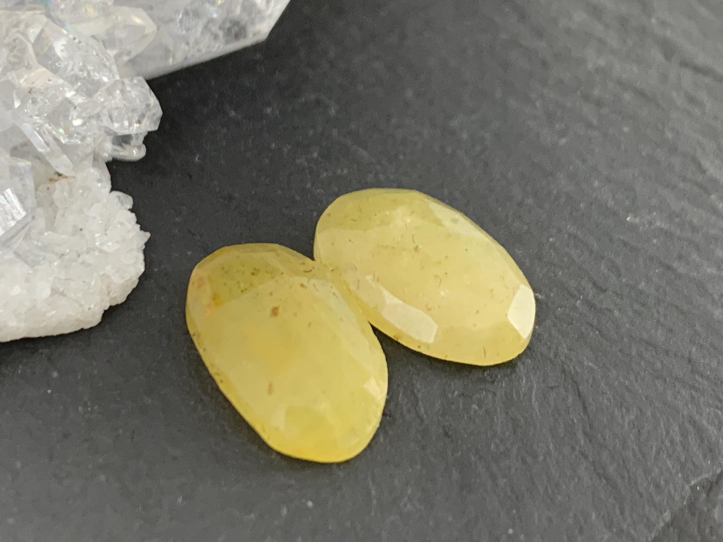 Faceted Yellow Sapphire pair 8x14x3.5mm cabochon