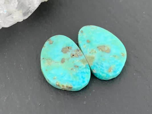 Tibetan Turquoise Pair 11x16mm Cabochon - Hand Cut Cabochon