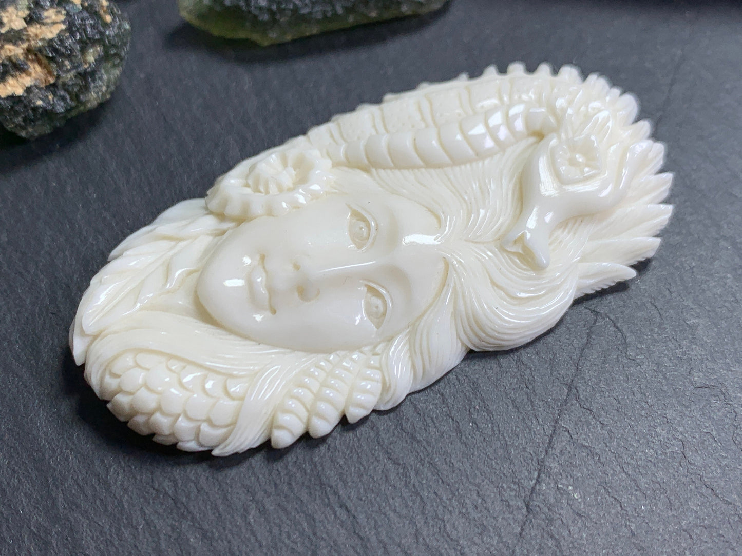 Bull Bone Carving - Woman with sea horse