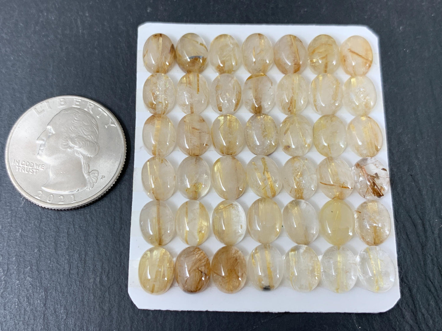 Rutilated Quartz oval 7x9mm cabochon - Calibrated cabochons