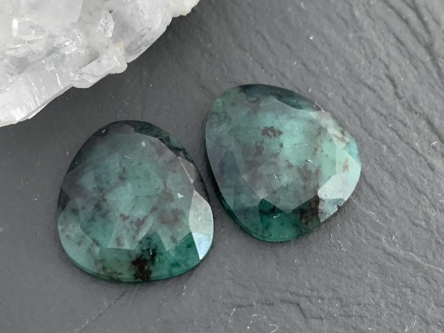 Faceted Emerald Pair 16x17x3.5mm cabochon