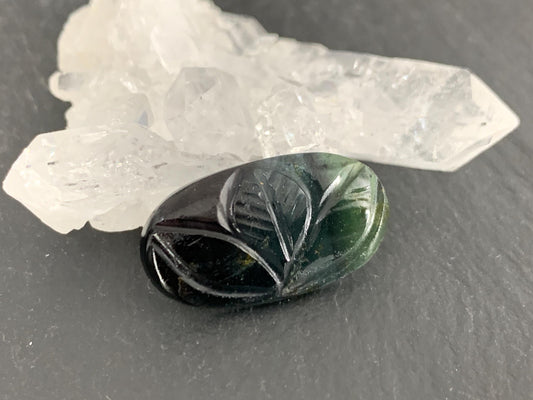 Carved Tourmaline 12x21x3mm cabochon