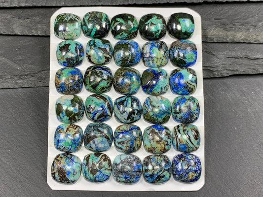 Azurite square cushion 12mm cabochon - Calibrated cabochons