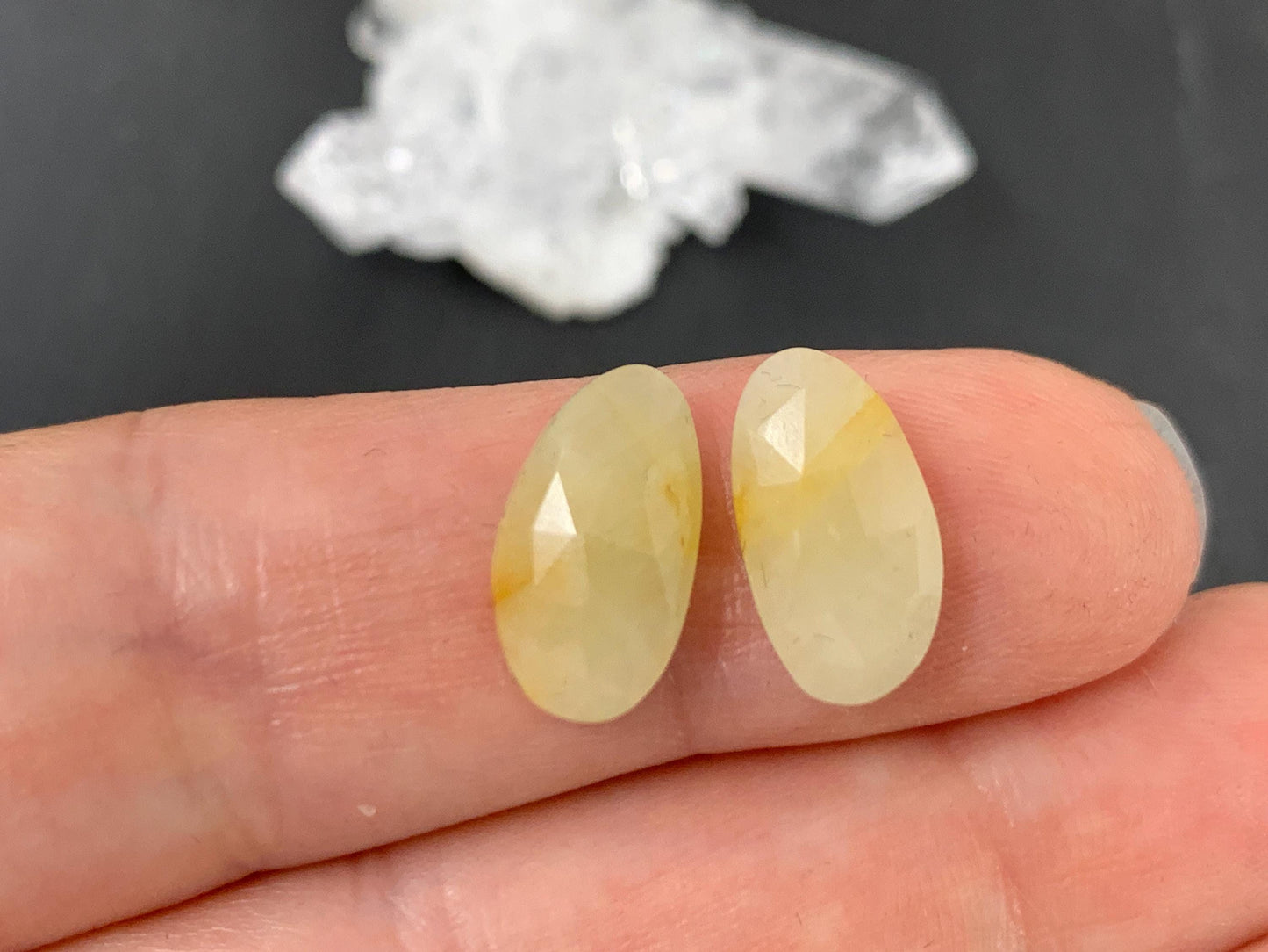Faceted Yellow Sapphire pair 7x13x3.5mm cabochon