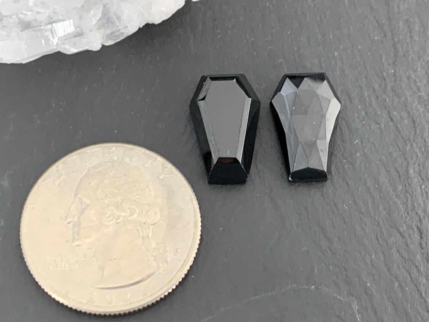 Faceted Black Spinel coffin 10x16mm cabochon