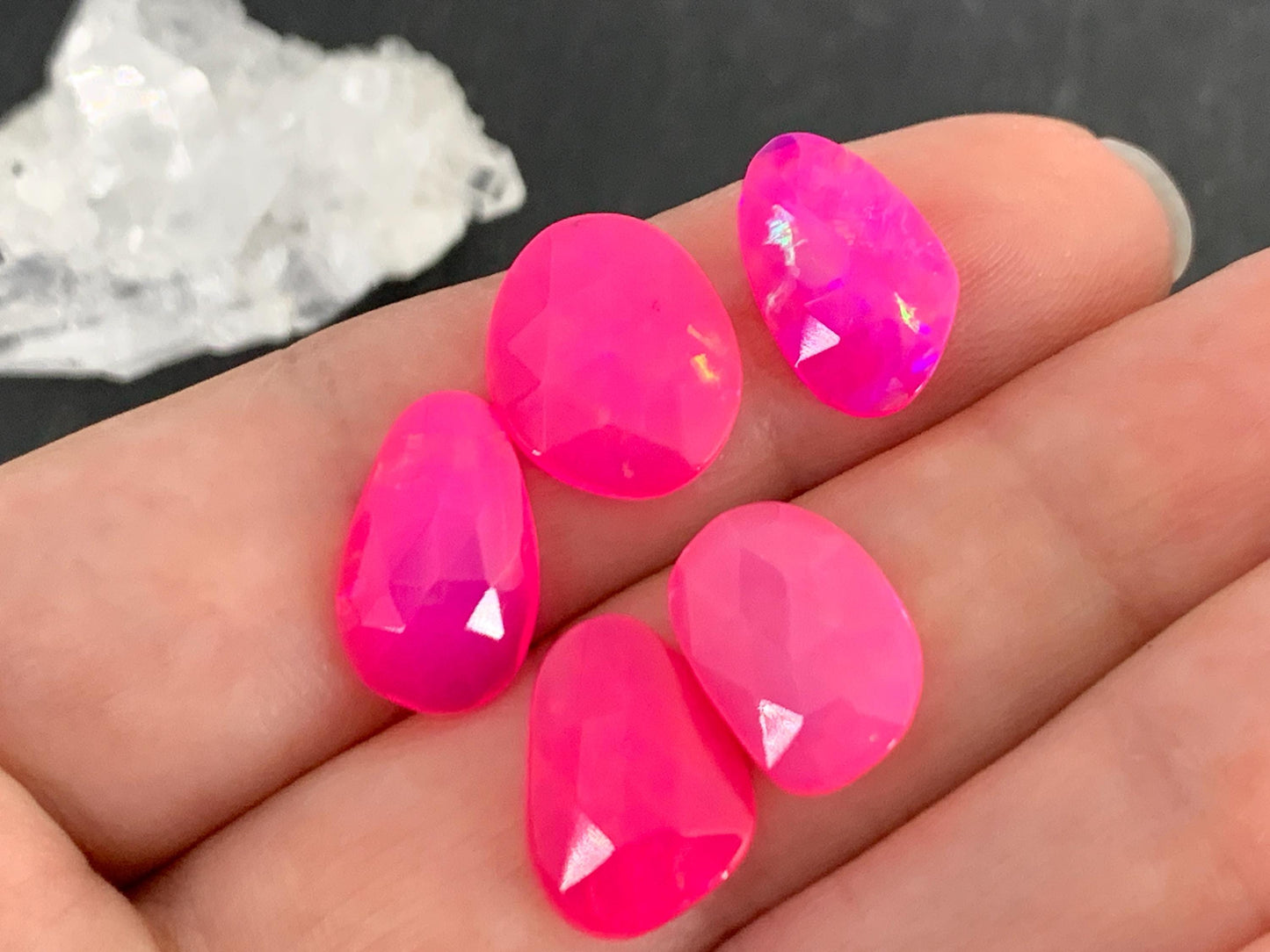 Faceted Ethiopian Pink Opal 9-14mm long cabochon