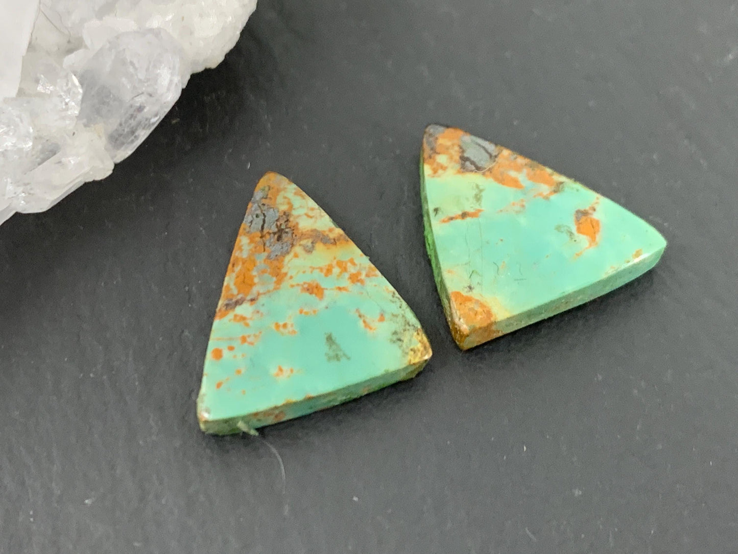 Tibetan Turquoise Pair 12x15mm Cabochon - Hand Cut Cabochon