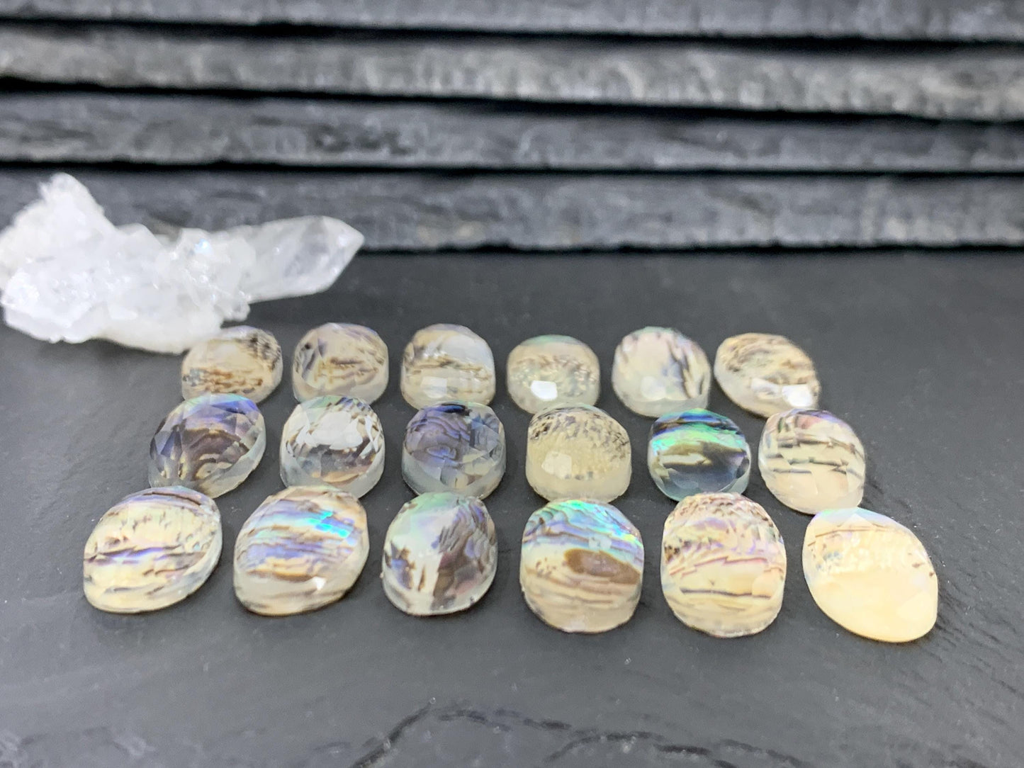 Faceted Abalone oval 10x20mm doublet cabochon