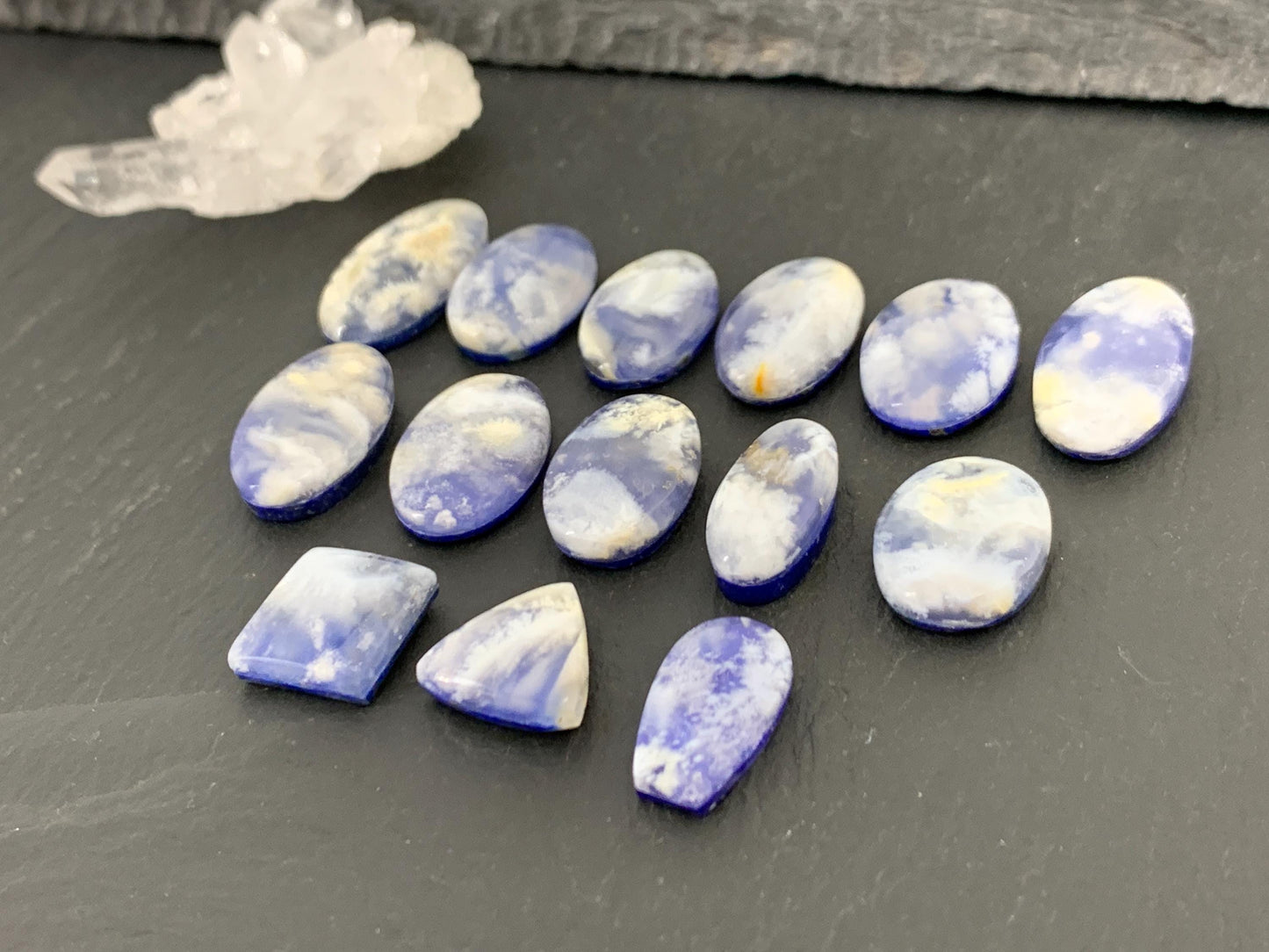 Lapis Lazuli with Plume Agate Doublet 12-21mm long cabochon - Select your piece