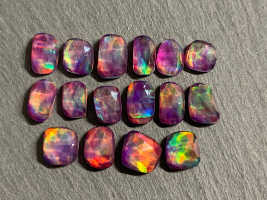 Faceted Aurora Opal 9-11mm long cabochon - Doublet cabochons