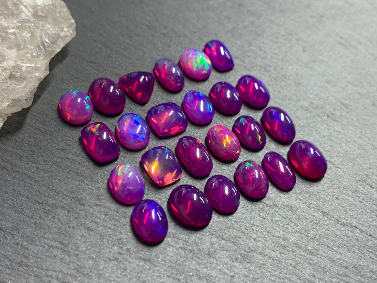 Ethiopian Opal oval, trillion, rectangle 9-10mm long cabochon - Natural Opal smoked to purple color